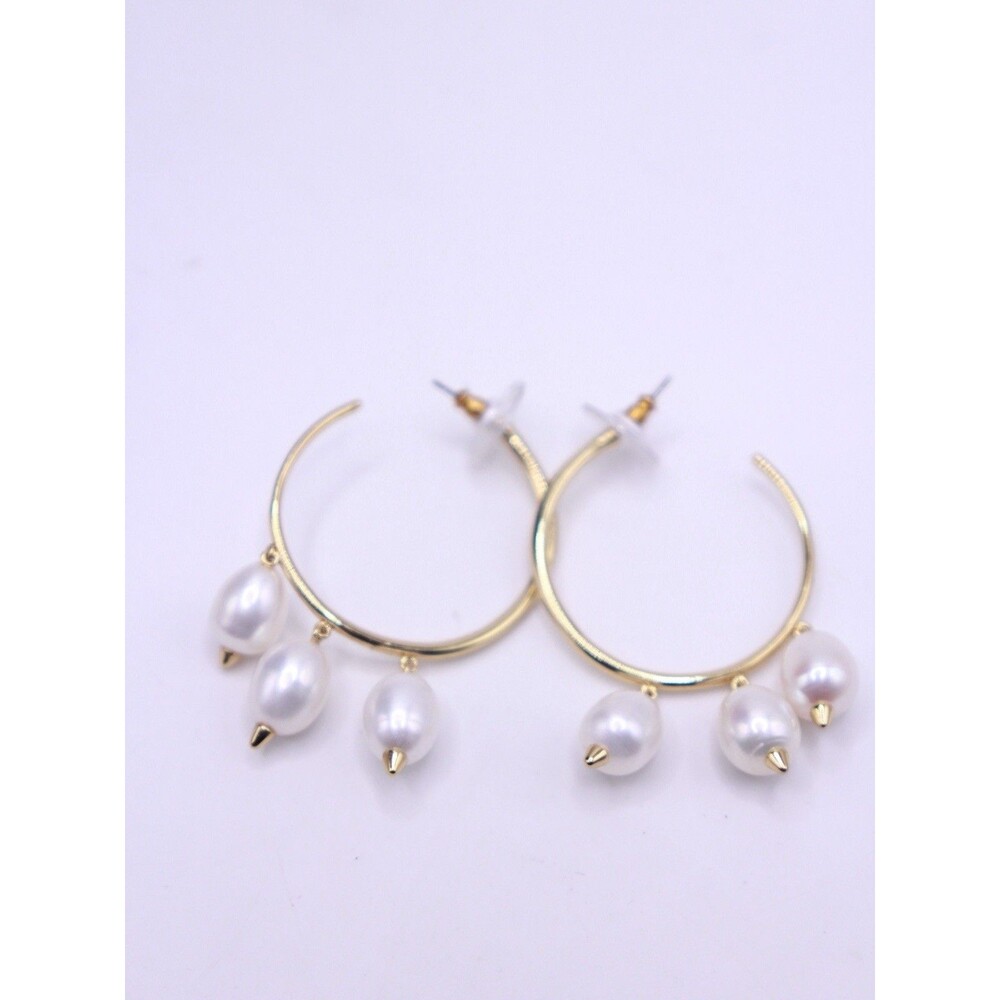 Stella & Dot X Rebecca Minkoff Colab Natriella Gold Tone Pearl Hoop Earrings